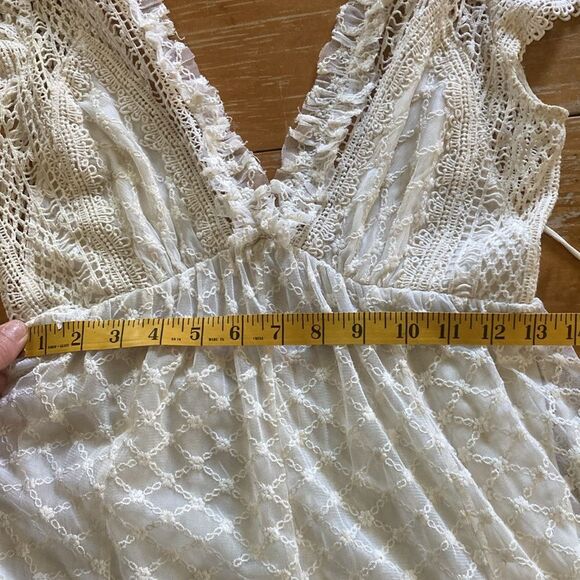 Free People Cleo Maxi Jumpsuit Lace Ruffle Cap Sleeve V-neck Wide Leg Cream S? - Picture 9 of 12